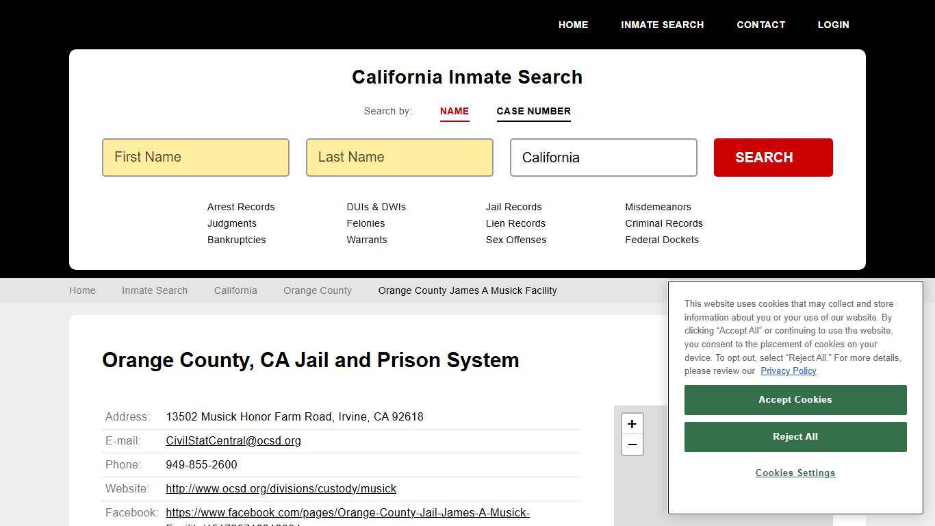 Orange County James A Musick Facility Inmate Records Search, California - StateCourts